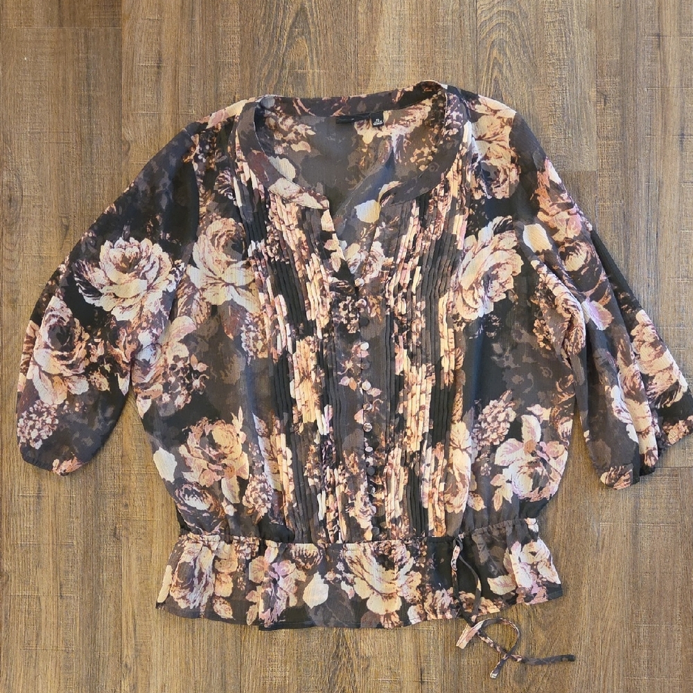 a.n.a Black and Tan Floral Blouse